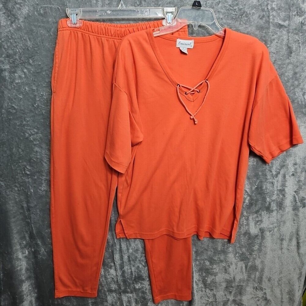 Eminent Women's Med 2 Piece Lounge Casual orange Top Pants